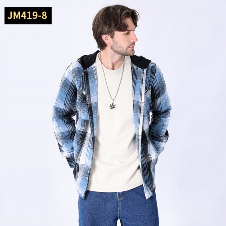 Hooded Shirt JM419 Hooded Plaid Shirt